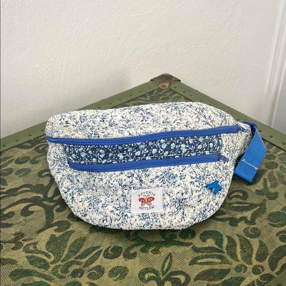 Quilted Blue and White Floral Sling Bag (psychic outlaw/free people)